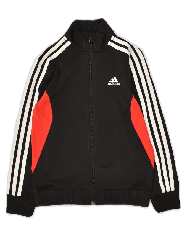 ADIDAS Boys Tracksuit Top Jacket 7-8 Years Black Colourblock Polyester