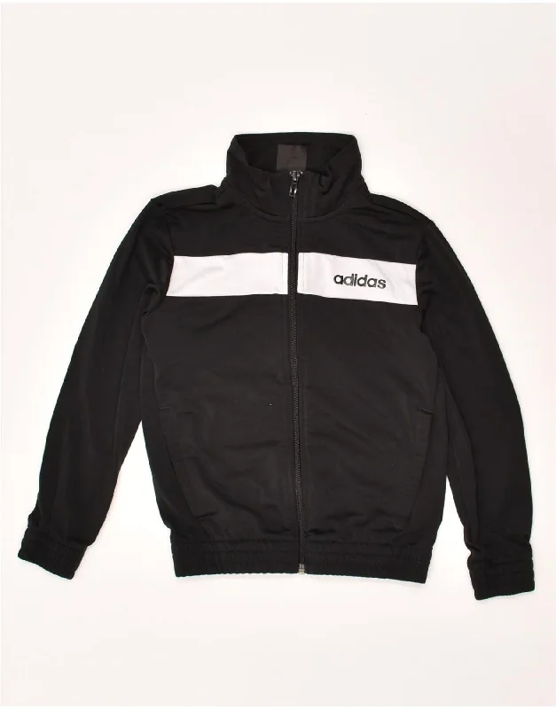 ADIDAS Boys Tracksuit Top Jacket 7-8 Years Black Polyester