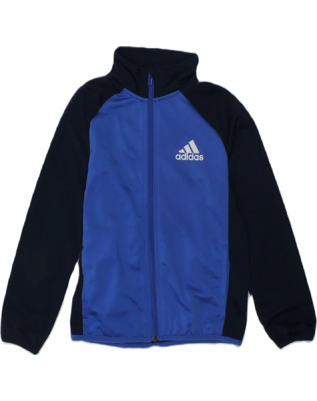 ADIDAS Boys Tracksuit Top Jacket 7-8 Years Blue Colourblock Polyester