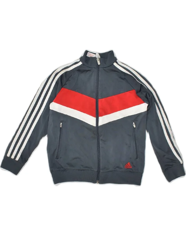 ADIDAS Boys Tracksuit Top Jacket 7-8 Years Grey Colourblock Polyester