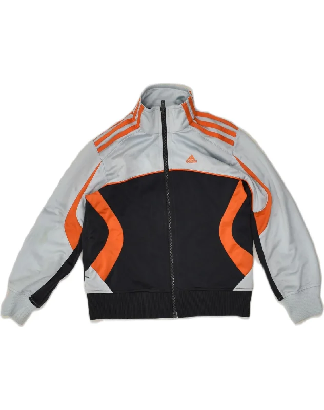 ADIDAS Boys Tracksuit Top Jacket 7-8 Years Grey Colourblock Polyester