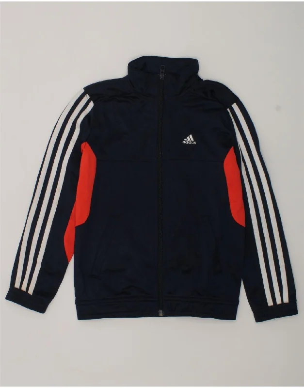 ADIDAS Boys Tracksuit Top Jacket 7-8 Years Navy Blue Polyester