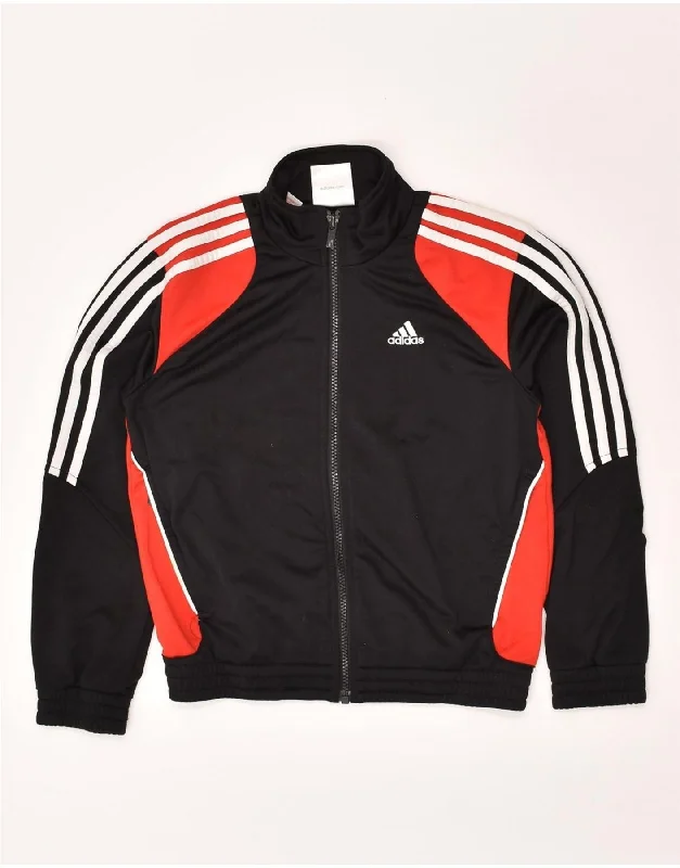 ADIDAS Boys Tracksuit Top Jacket 9-10 Years Black Colourblock Polyester