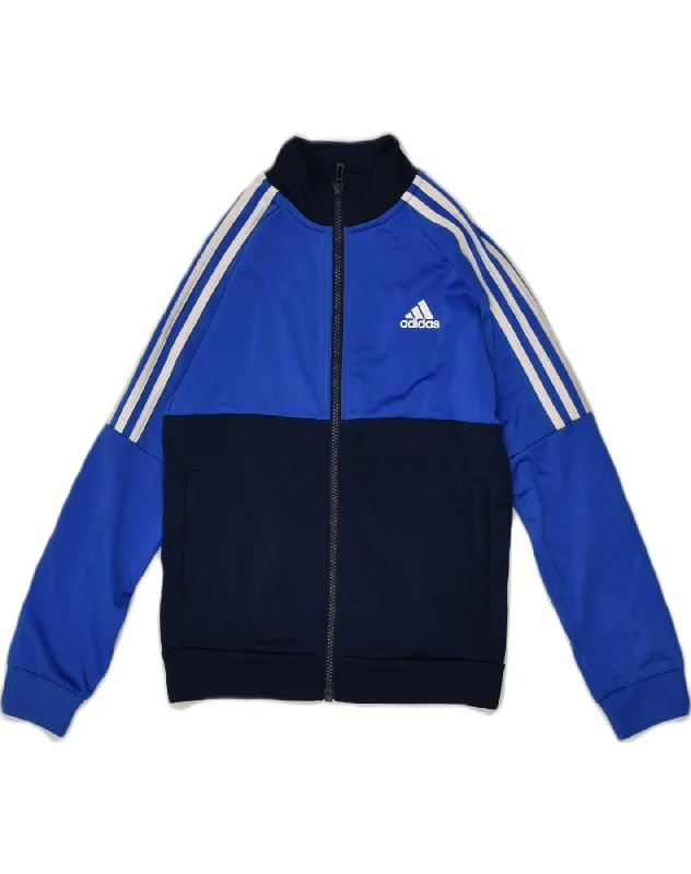 ADIDAS Boys Tracksuit Top Jacket 9-10 Years Blue Colourblock Polyester