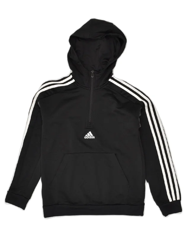 ADIDAS Boys Zip Neck Hoodie Jumper 11-12 Years Black Polyester