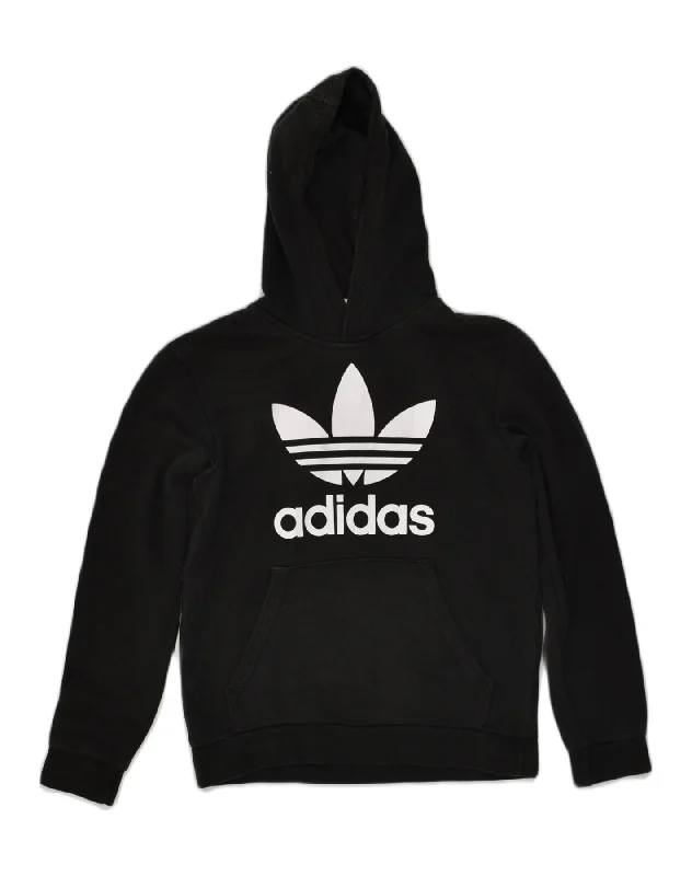 ADIDAS Girls Graphic Hoodie Jumper 11-12 Years Black Cotton