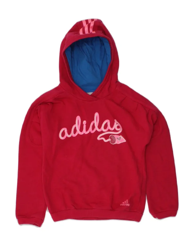 ADIDAS Girls Graphic Hoodie Jumper 5-6 Years Red Cotton