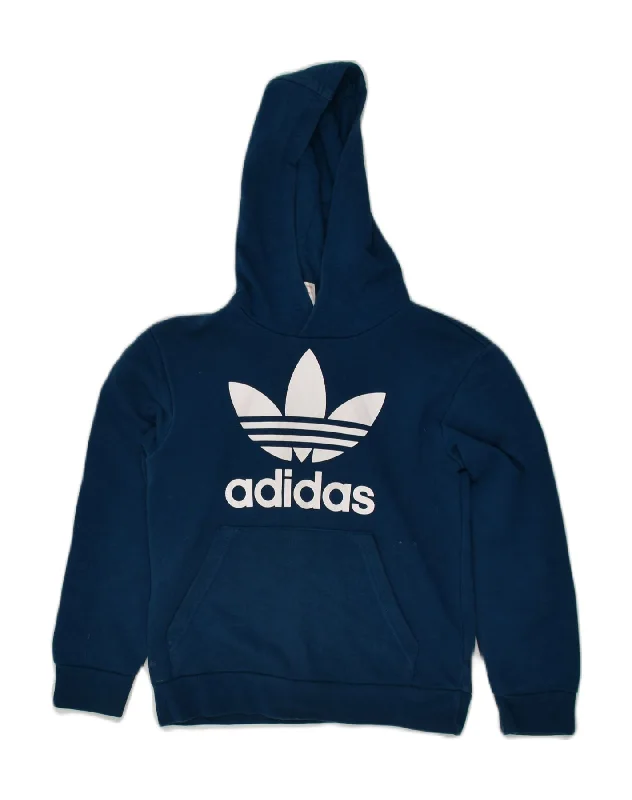 ADIDAS Girls Graphic Hoodie Jumper 7-8 Years Navy Blue Cotton