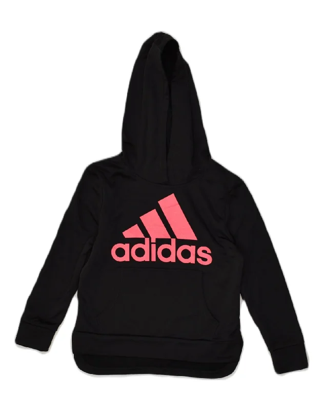 ADIDAS Girls Graphic Hoodie Jumper 7-8 Years Small Black Polyester