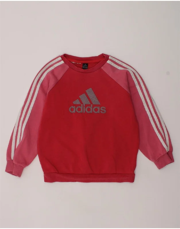 ADIDAS Girls Graphic Sweatshirt Jumper 2-3 Years Red Colourblock