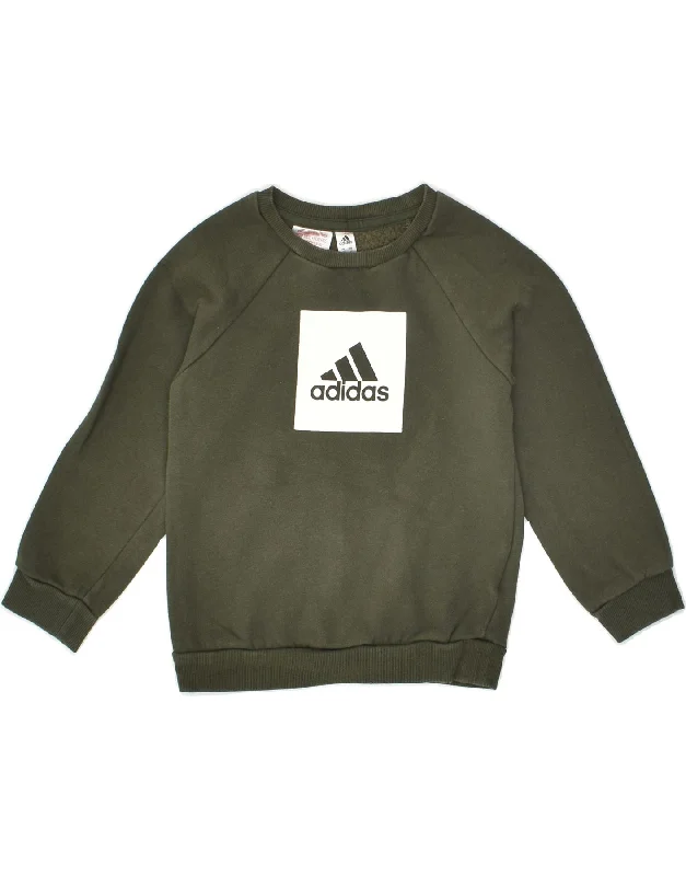 ADIDAS Girls Graphic Sweatshirt Jumper 3-4 Years Khaki Cotton