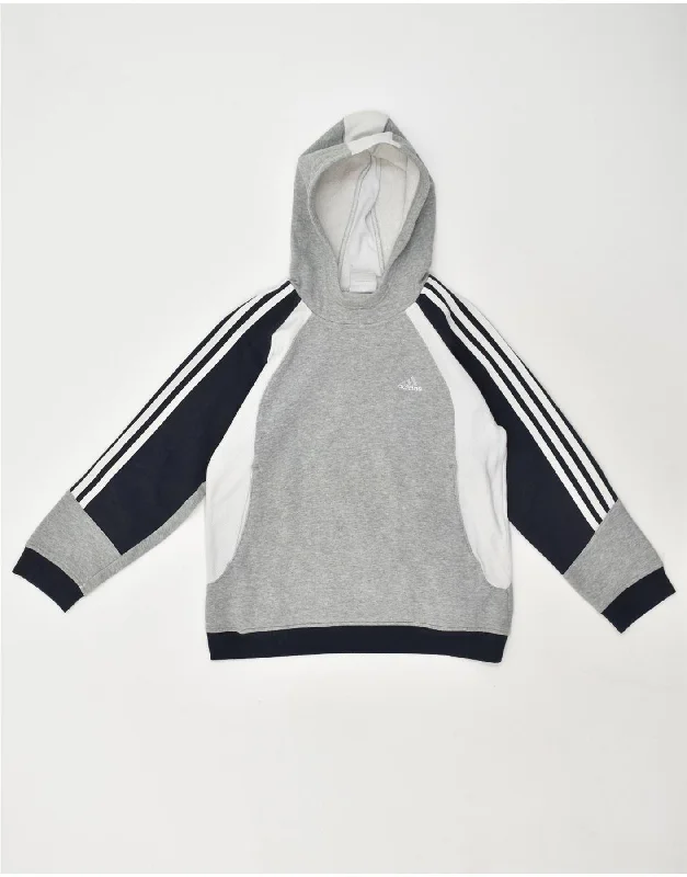 ADIDAS Girls Hoodie Jumper 11-12 Years Grey Colourblock Cotton