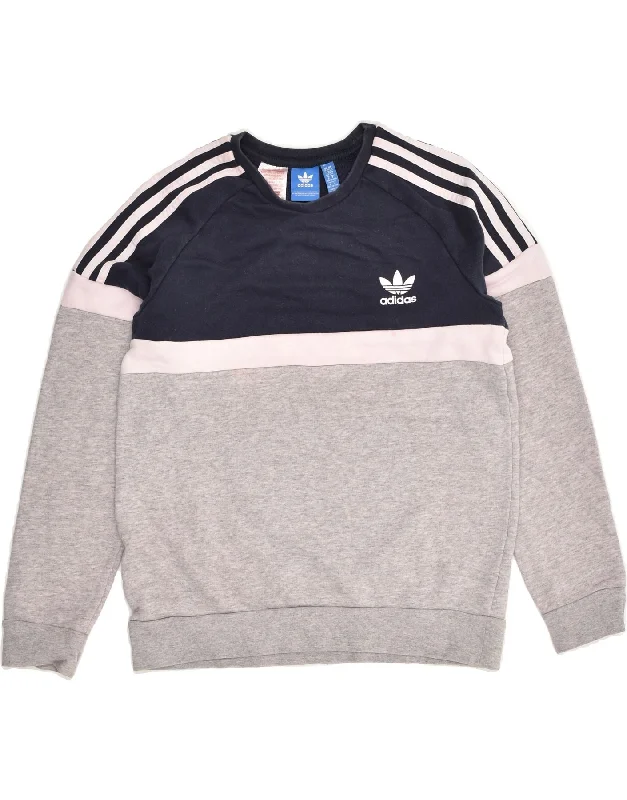 ADIDAS Girls Sweatshirt Jumper 13-14 Years Large  Grey Colourblock Cotton