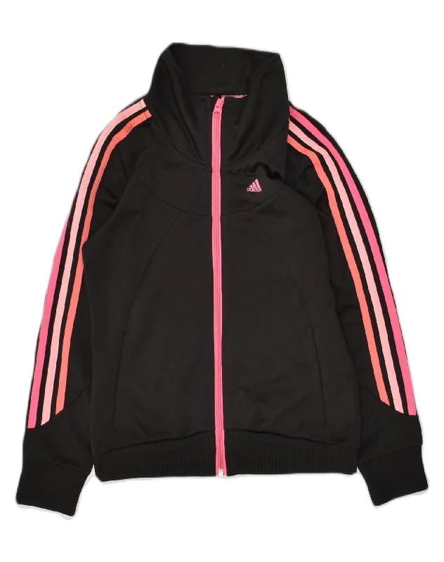 ADIDAS Girls Tracksuit Top Jacket 11-12 Years Black Polyester