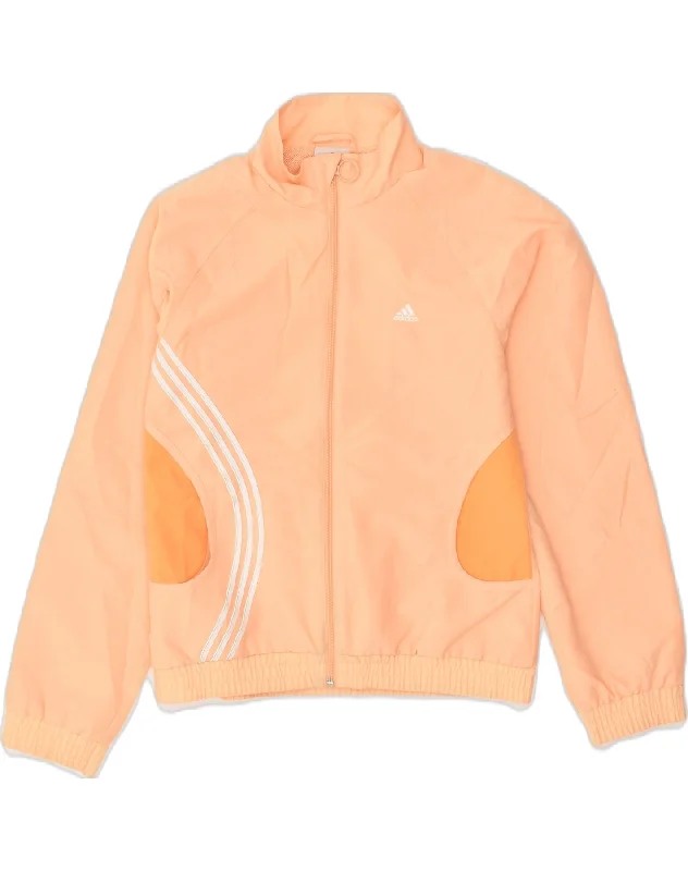 ADIDAS Girls Tracksuit Top Jacket 13-14 Years Orange Polyester