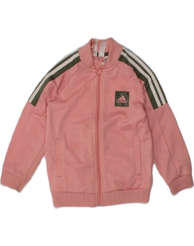 ADIDAS Girls Tracksuit Top Jacket 2-3 Years Pink Polyester