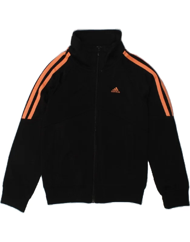 ADIDAS Girls Tracksuit Top Jacket 7-8 Years Black Polyester