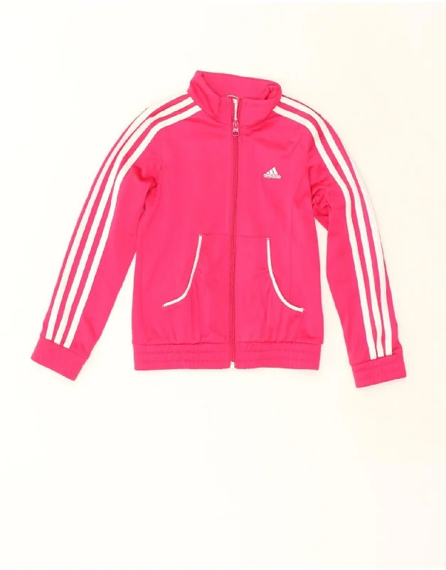 ADIDAS Girls Tracksuit Top Jacket 7-8 Years Pink Polyester