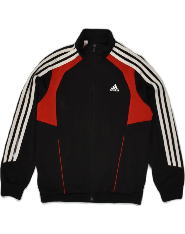 ADIDAS Girls Tracksuit Top Jacket 9-10 Years Black Polyester