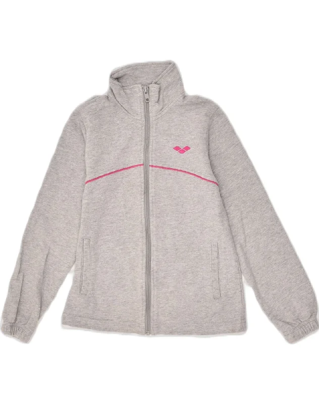 ARENA Girls Tracksuit Top Jacket 8-9 Years Grey Cotton