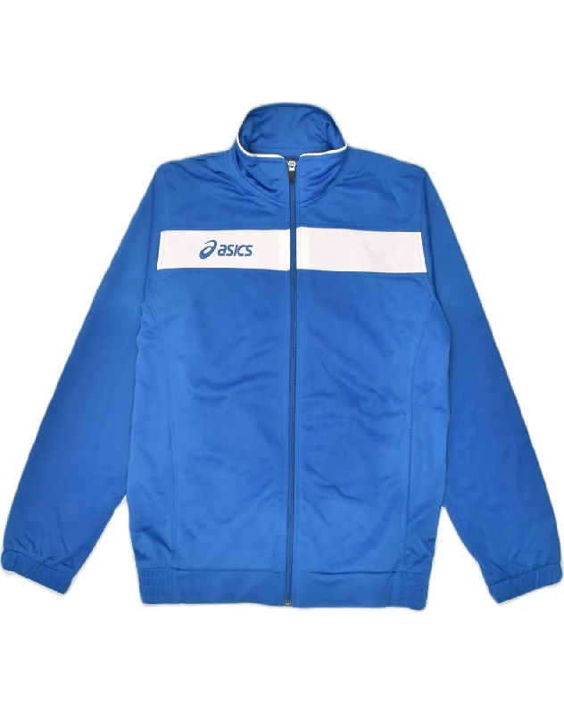 ASICS Boys Graphic Tracksuit Top Jacket 11-12 Years Blue Polyester