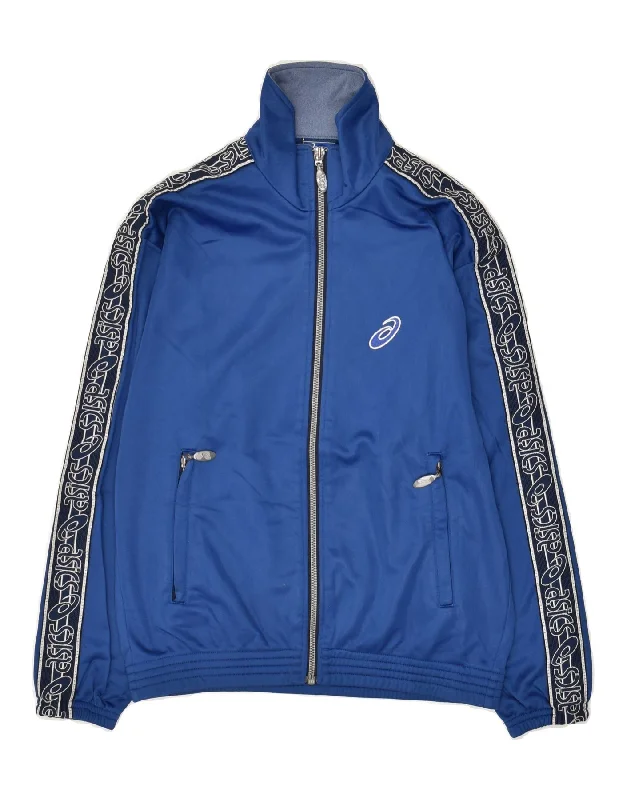 ASICS Boys Tracksuit Top Jacket 12-13 Years Blue Polyester