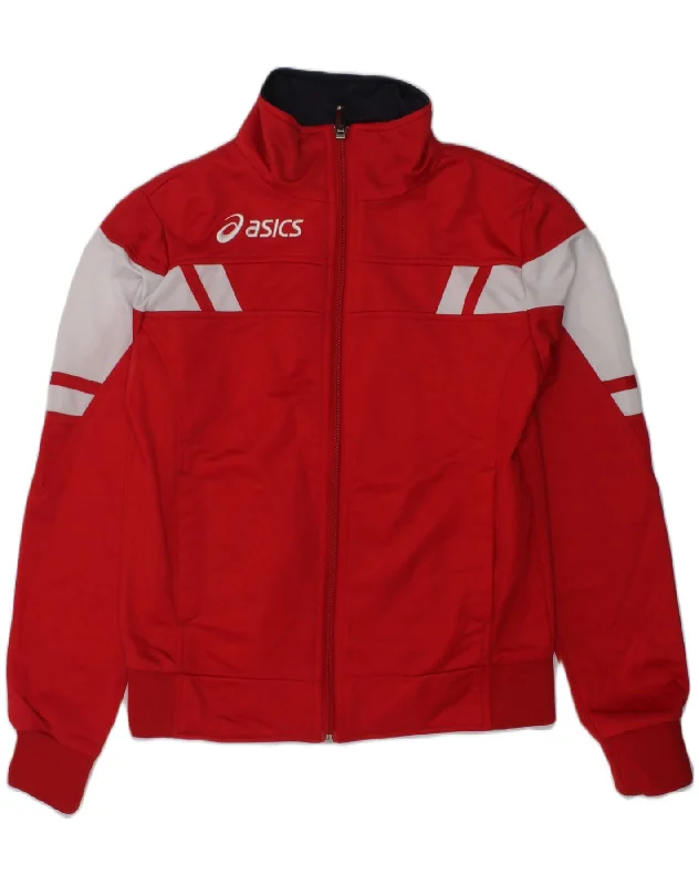 ASICS Boys Tracksuit Top Jacket 7-8 Years Red Colourblock Polyester