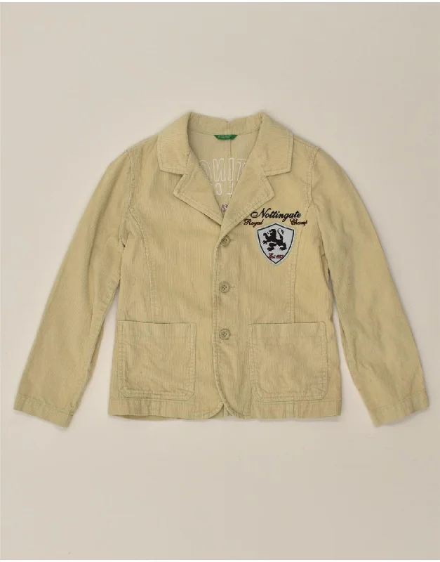 BENETTON Girls Corduroy 3 Button Blazer Jacket 7-8 Years Beige Polyester