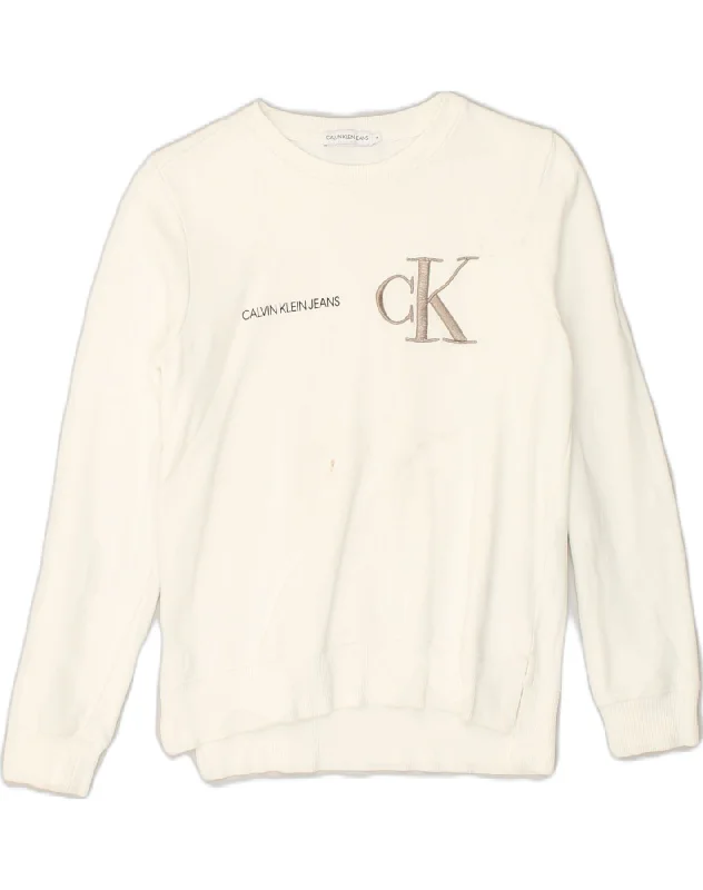 CALVIN KLEIN Girls Graphic Sweatshirt Jumper 13-14 Years White Cotton