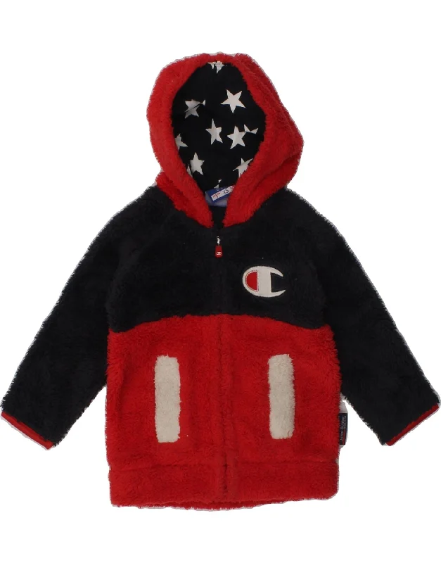 CHAMPION Baby Boys Hooded Fleece Jacket 6-9 Months XS Red Colourblock