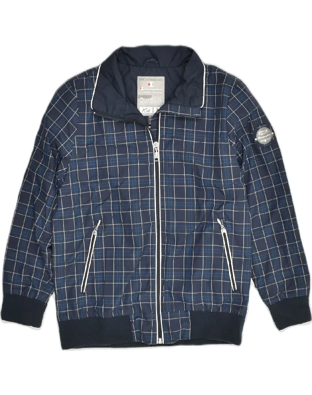 CHAMPION Boys Bomber Jacket 9-10 Years Navy Blue Check Polyester