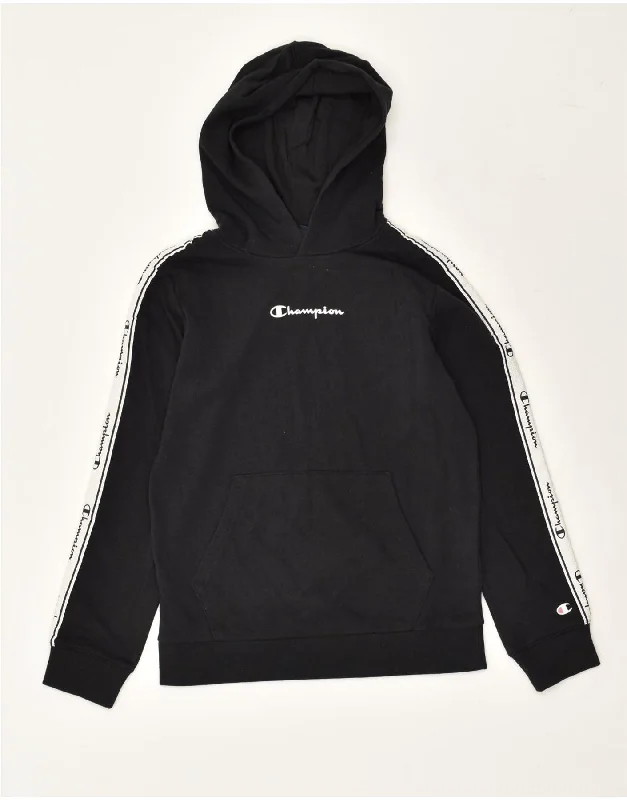 CHAMPION Boys Graphic Hoodie Jumper 11-12 Years Large Black