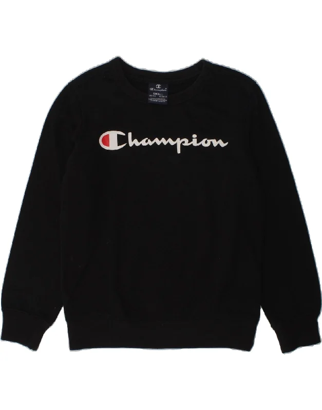 CHAMPION Boys Graphic Sweatshirt Jumper 7-8 Years Small  Black Cotton