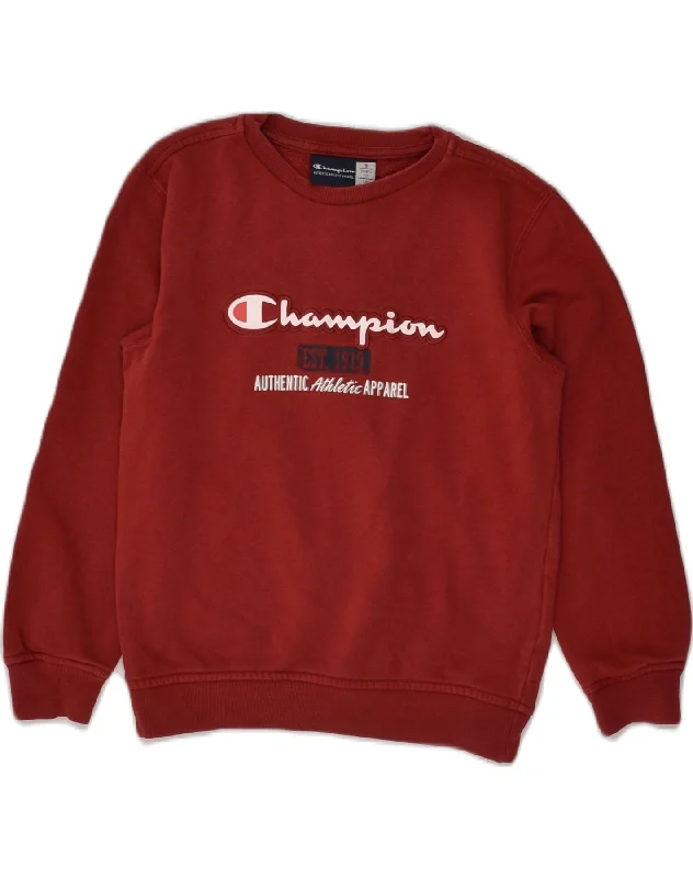 CHAMPION Boys Graphic Sweatshirt Jumper 7-8 Years Small  Burgundy Cotton