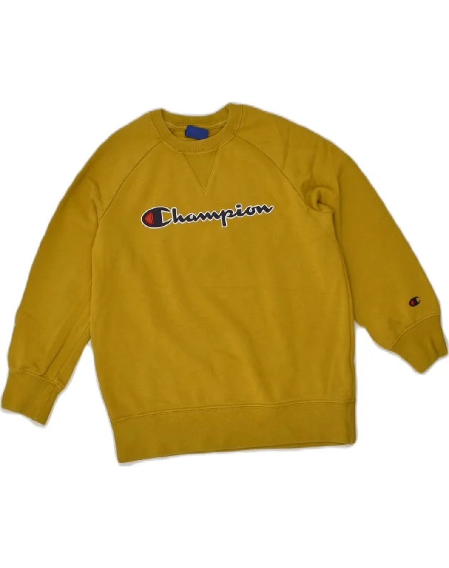 CHAMPION Boys Graphic Sweatshirt Jumper 7-8 Years Small Yellow Cotton