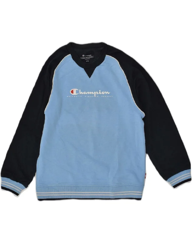 CHAMPION Boys Graphic Sweatshirt Jumper 9-10 Years Blue Colourblock Cotton