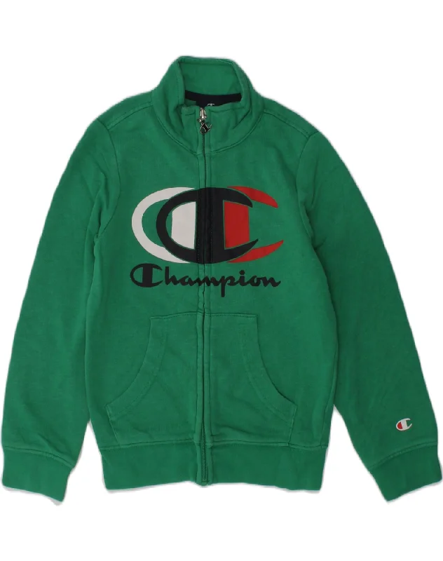 CHAMPION Boys Graphic Tracksuit Top Jacket 3-4 Years 2XS Green Cotton