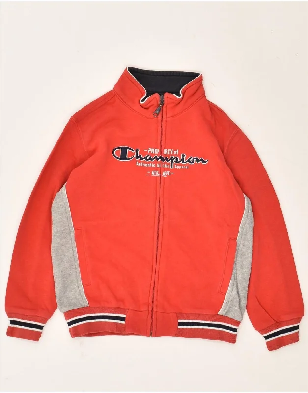 CHAMPION Boys Graphic Tracksuit Top Jacket 5-6 Years XS Red Cotton