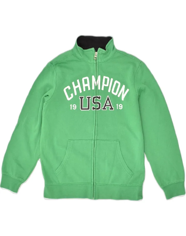 CHAMPION Boys Graphic Tracksuit Top Jacket 9-10 Years Medium Green Cotton