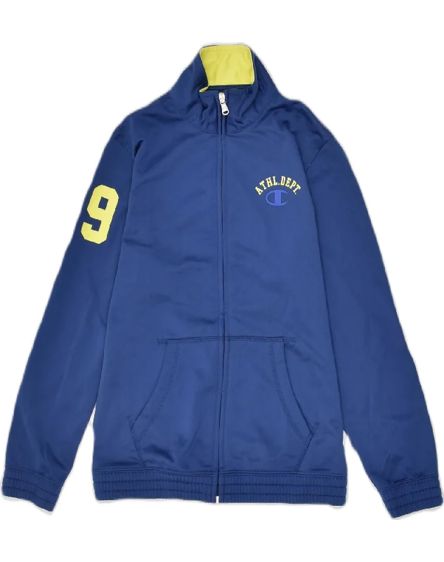 CHAMPION Boys Graphic Tracksuit Top Jacket 9-10 Years Medium Navy Blue