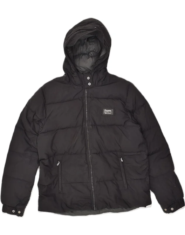 CHAMPION Boys Hooded Padded Jacket 13-14 Years XL Black Polyester