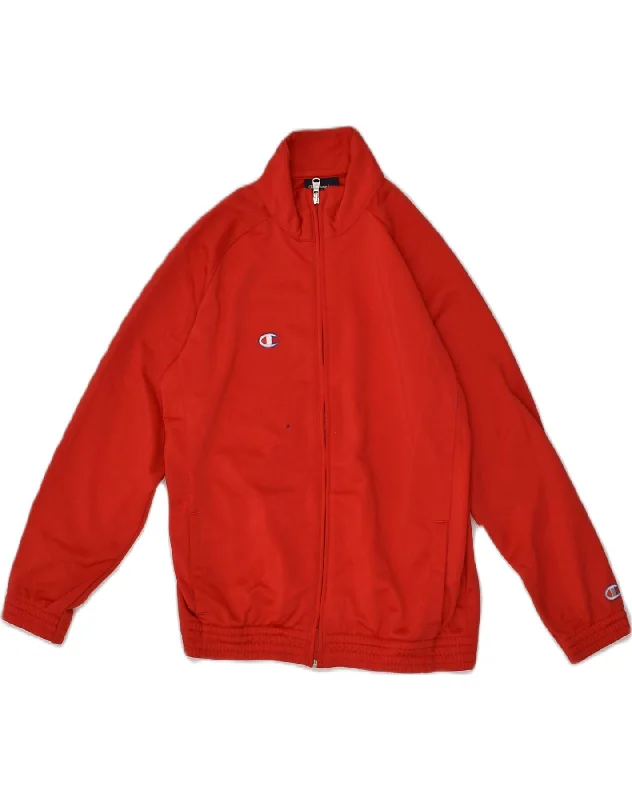 CHAMPION Boys Tracksuit Top Jacket 9-10 Years Medium Red Polyester