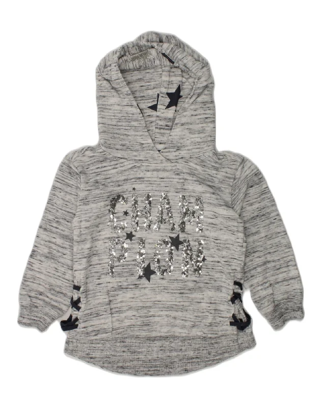 CHAMPION Girls Graphic Hoodie Jumper 3-4 Years XS  Grey Cotton