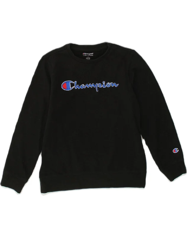 CHAMPION Girls Graphic Sweatshirt Jumper 14-15 Years Large Black Cotton