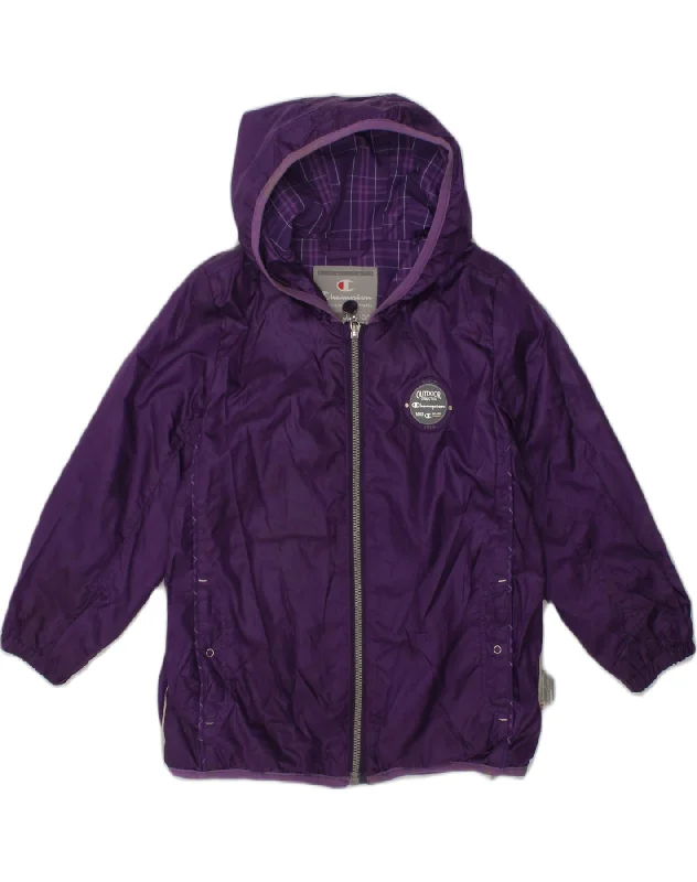 CHAMPION Girls Hooded Rain Jacket 2-3 Years XL Purple Polyester