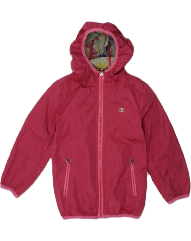 CHAMPION Girls Hooded Rain Jacket 3-4 Years 2XS Pink Polyamide