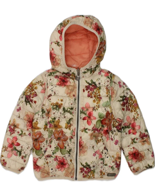 CHAMPION Girls Hooded Reversible Padded Jacket 3-4 Years 2XS White Floral