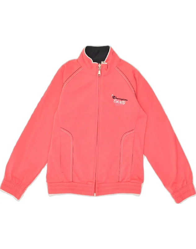 CHAMPION Girls Tracksuit Top Jacket 7-8 Years Small  Pink Polyester