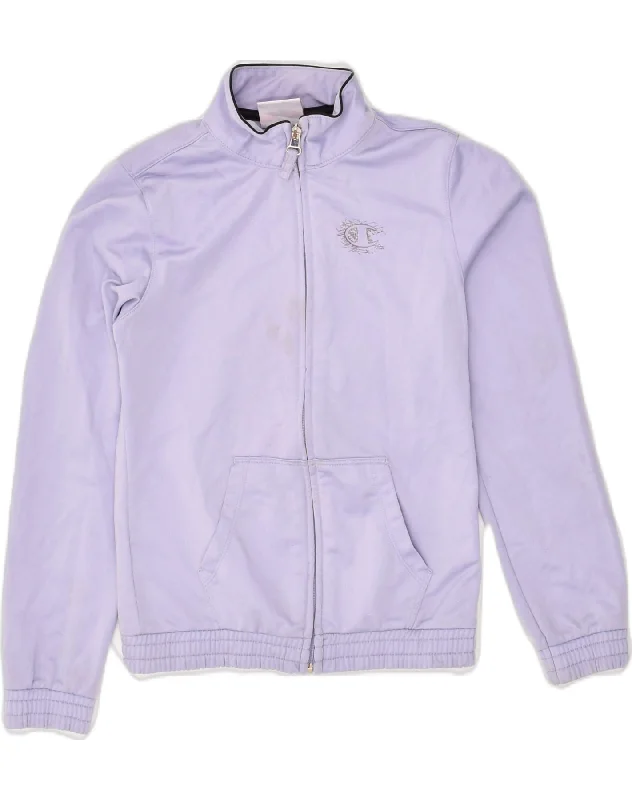 CHAMPION Girls Tracksuit Top Jacket 9-10 Years Medium Purple Polyester