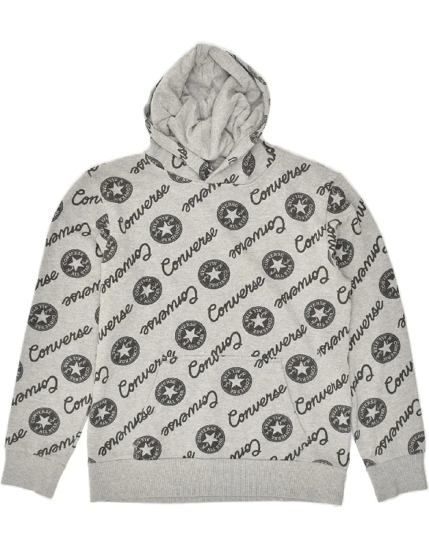 CONVERSE Boys Graphic Hoodie Jumper 13-14 Years XL  Grey Geometric Cotton